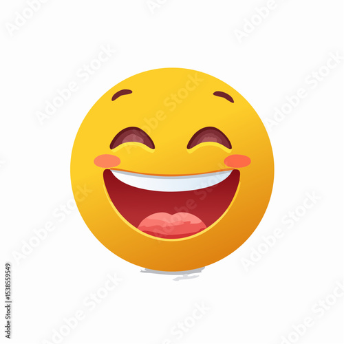 Joyful 3D yellow smiley face cartoon icon expressing happiness
