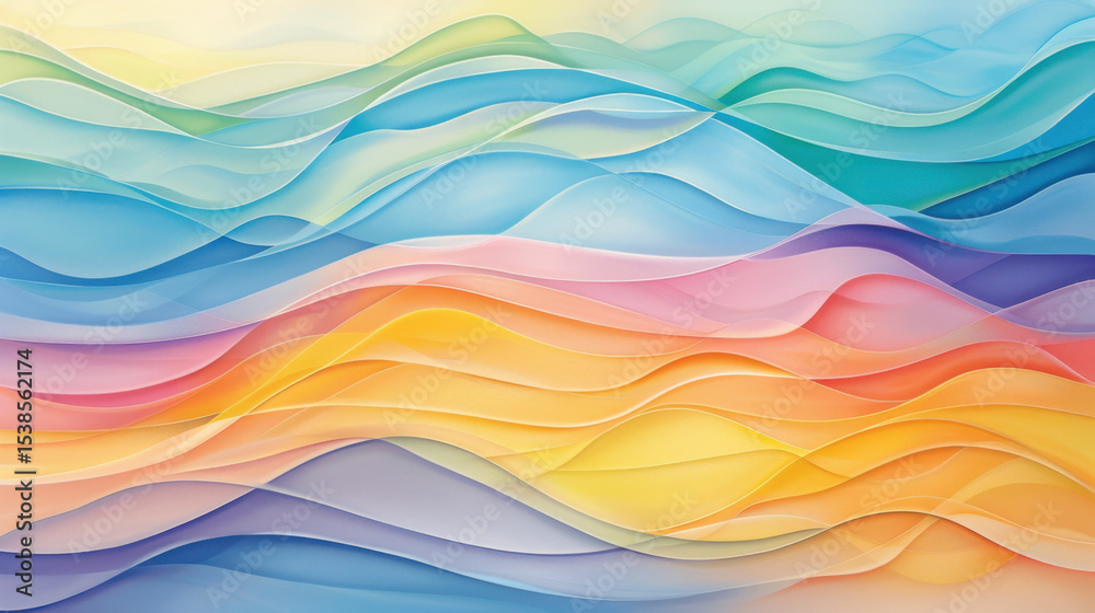 Obraz premium Smooth curved gradient waves in pastel colors create serene and calming atmosphere, perfect for backgrounds or design elements