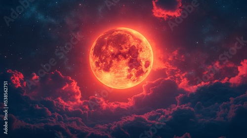 Blood moon, fiery orb, celestial spectacle