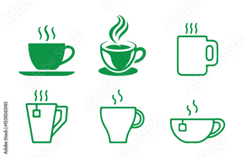 Green Coffee cup icon vector art, Vector of black tea cup silhouette design. Vector eps 10