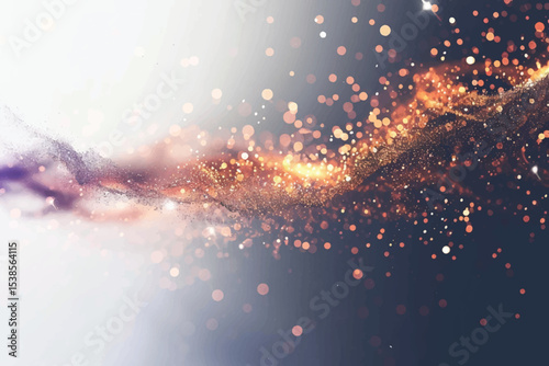 Abstract black background with golden sequins. Yellow glitter on a dark backdrop. Round shiny bokeh. Sparkling magical dust particles.