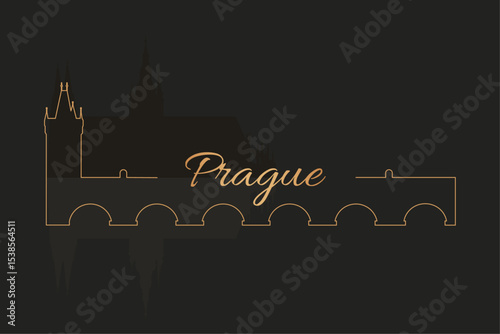 Prague Skyline Dark Illustration