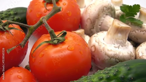 Fresh Tomatoes Cucumbers Mushrooms Vibrant Vegetables