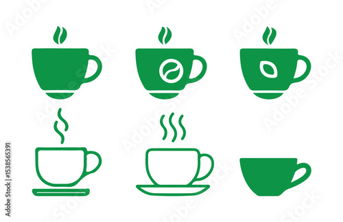 Coffee and Tea Cup Icon Collection. Hot Beverage Silhouette Vector Set: Coffee and Tea. vector illustration 
