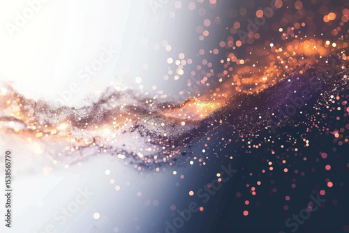 Abstract black background with golden sequins. Yellow glitter on a dark backdrop. Round shiny bokeh. Sparkling magical dust particles.