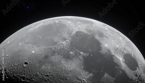 View of the moon with a small amount of stars in the sky