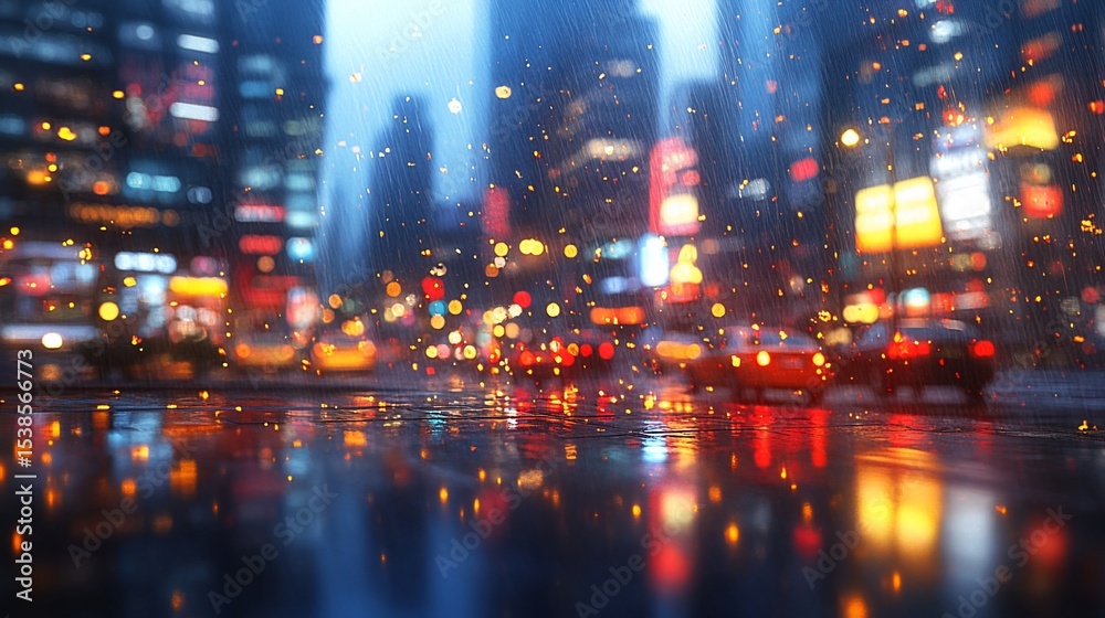 Fototapeta premium Blurry city street at night, rain