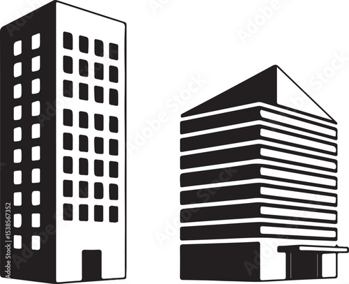 Modern vector illustration of urban city architecture with office buildings and skyscrapers