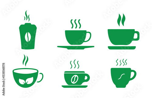Green Cups of coffee tea symbol collection. Vector Illustration eps 10