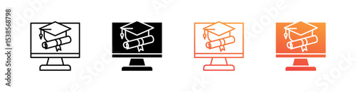 E Learning Multiple Style Icon Set Vector 
