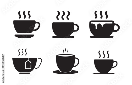 Black Coffee cup silhouette, Coffee and tea cups silhouette, Tea and coffee cup icon. Vector illustration eps 10