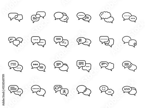 Bundle of Speech Bubble Silhouettes in Line Style on White Background – Chat, Messaging, Dialogue, and Communication Icons Set