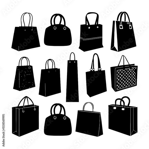 Shopping Bags Assortment: A stylish array of shopping bags in various designs, presenting a collection of carriers, perfect for retail or fashion-related visual projects.