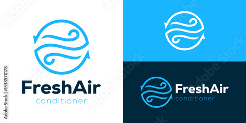 Creative simple fresh air conditioner logo template. Abstract wind with recycle symbol for Air circulation logo design vector illustration.