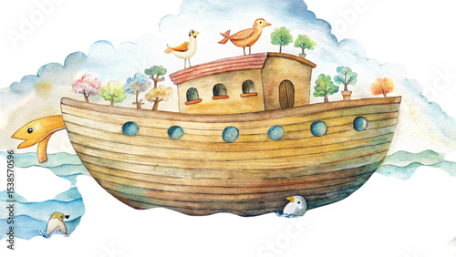 Noah's Ark Watercolor Illustration Transparent Background