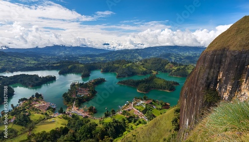 vue depuis le rocher del pinol de guatape en colombie dans la region d antioquia