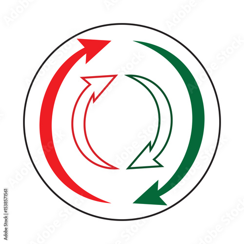 Red up arrow and green down arrow on a white surface