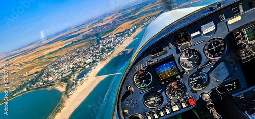 Scenic Flight Over the Seaside Coast – VFR Cockpit View from Light Aircraft