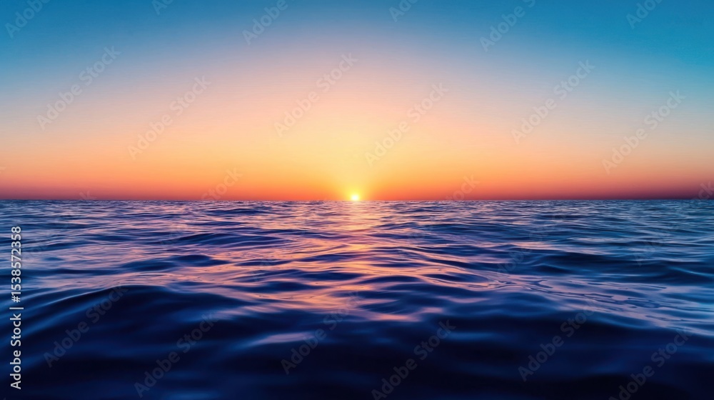 Obraz premium A sunset-lit empty deep sea with soft orange and purple tones reflecting on calm open water