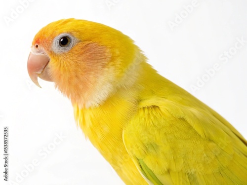 Vibrant Yellow Peach-faced Lovebird on White Background