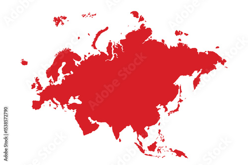 Map of Eurasia, sign silhouette. World Map Globe. Vector Illustration isolated on transparent background. Europe and Asia continent.
