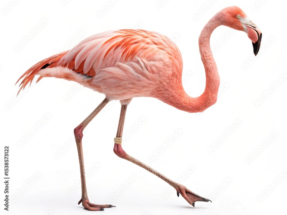 Obraz premium Elegant Pink Flamingo Posing on a White Background