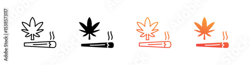 Cannabis Joint Multiple Style Icon Set Vector 