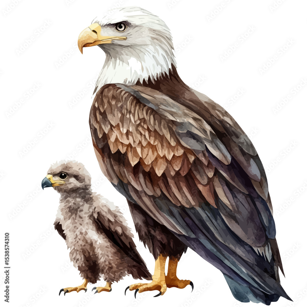 Obraz premium watercolor of A Mother Eagle With Her Kid, vector, isolated on a white background.
