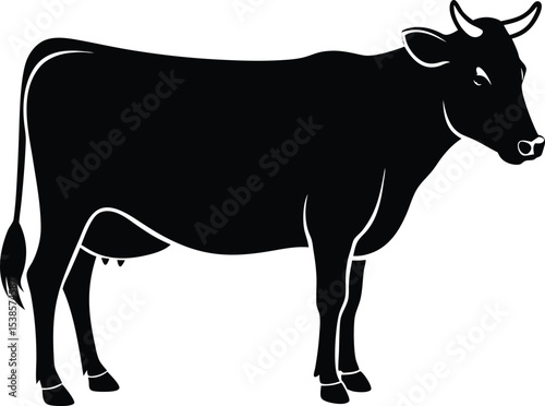 Side silhouette of dairy cow with short horns and calm pose
