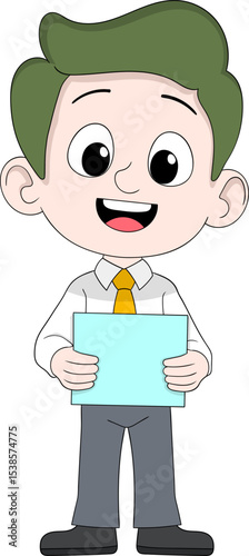 Smiling Front Desk Clerk Holding Documents