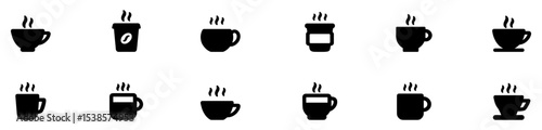 Coffee cup icon set. Cups of coffee tea collection. Hot drink icon. Disposable cup. Cup coffe with steam. Flat style. Vector Illustration. Vector Graphic. EPS 10