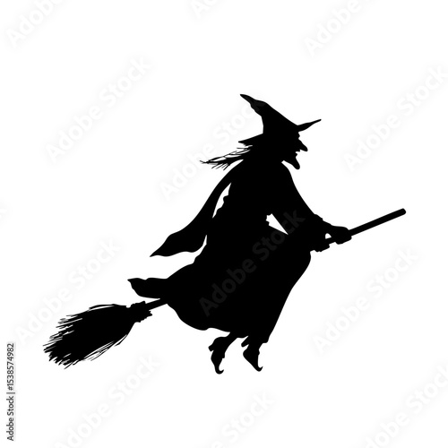 A Witch on a broomstick isolated art vector illustration