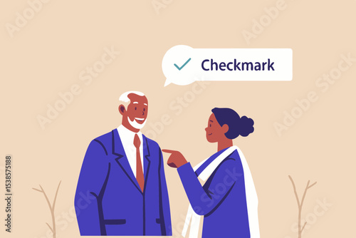 Business Deal Approval with Checkmark Confirmation Diverse Professionals Agreeing on a Project Successful Collaboration and Validation Illustration