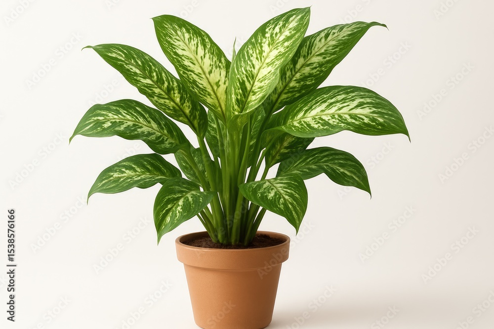 Fototapeta premium Stunning Dieffenbachia plant blooming in a pot, isolated scene
