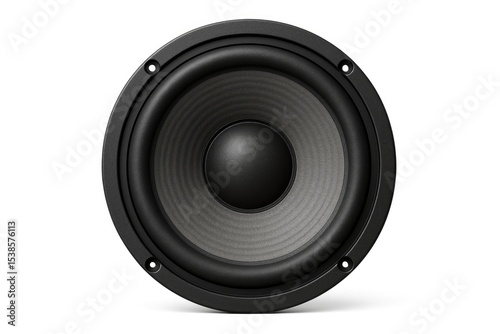 White background with a standalone audio bass speaker photo