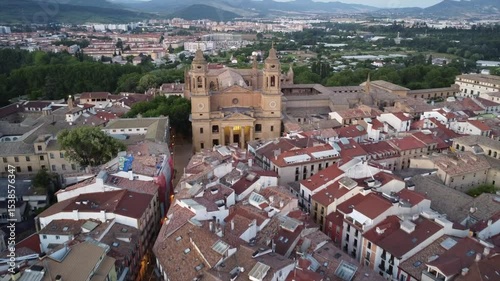 Aerial Drone Views of Pamplona Cathedral and Old Town, Navarre, Spain – Historic Cityscape with Medieval Streets and Rooftops