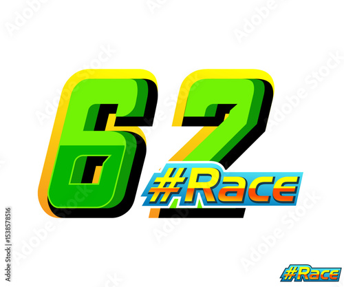 racing number 62 vector, with green color on white background, for automotive and sports