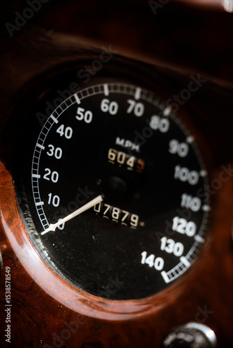 Vintage rpm gauge on a retro car