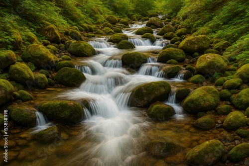 Flowing waterfall cascade in the mountains