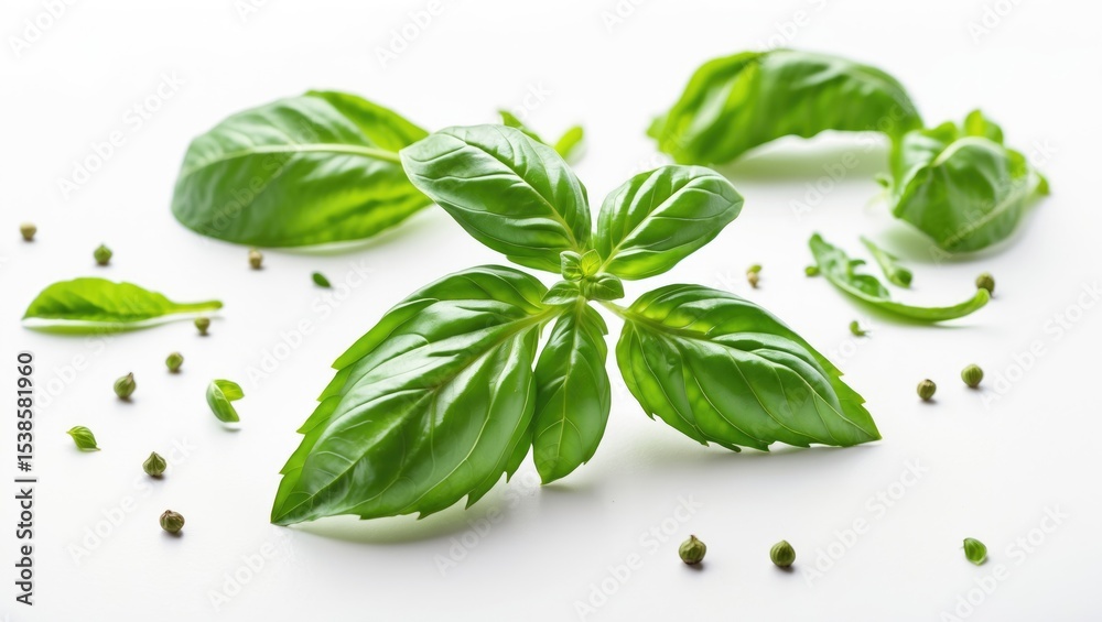 Fototapeta premium Fresh basil leaves isolated on white background