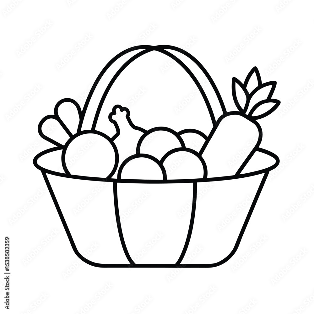 basket with eggs and flowers