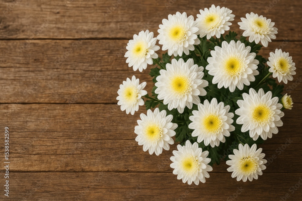 Obraz premium Vintage wooden surface adorned with blooming chrysanthemums
