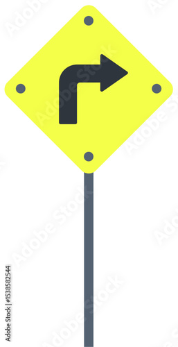 Right turn warning road sign vector illustration

