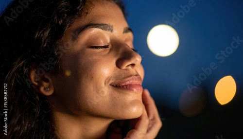 Woman that is looking up at the sky peaceful