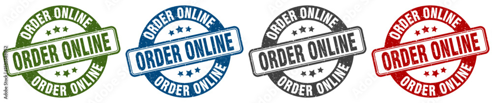 order online stamp. order online round stamp set isolated on white background order online stamp. order online round stamp set isolated on white background