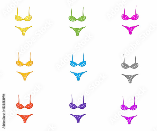 abstract picture icon set bikini summer time 