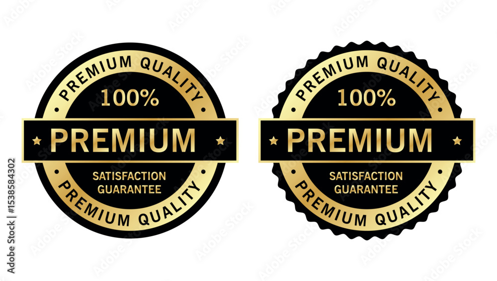 Fototapeta premium Premium quality badges with 100% satisfaction guarantee in black and gold, representing trusted certification 