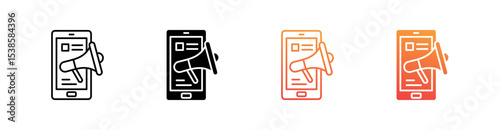 Mobile Ads Multiple Style Icon Set Vector 