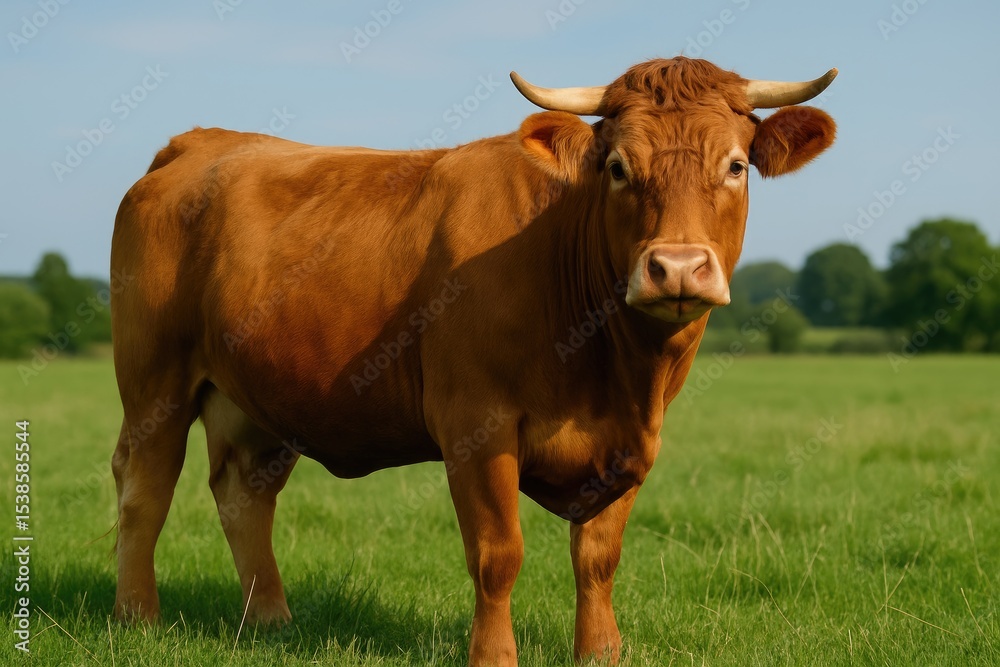 Brown Limousin cattle grazing in the field Brown Limousin cattle grazing in the field