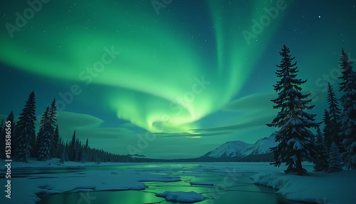 Wallpaper Mural Stunning Night Scene: Captivating Aurora Borealis Over a Winter Landscape Torontodigital.ca